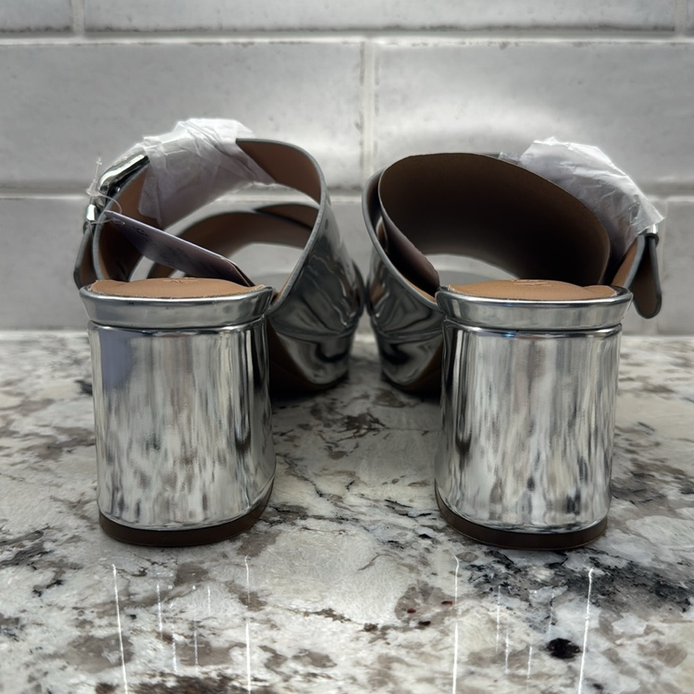 NIB Aerosoles Metallic Silver Women's Chunky Slide Sandals - Suze 7 - Picture 4 of 9